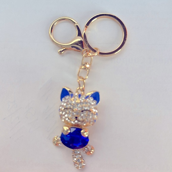 Rhinestone Bling Crystal Kitty Cat bag key charm. - Picture 2 of 3